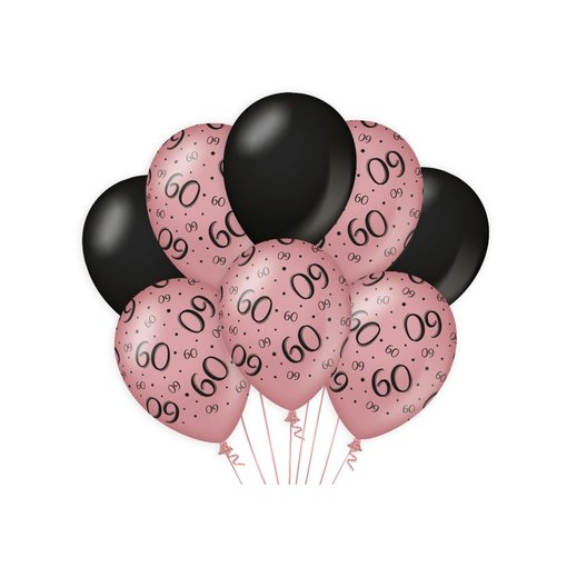 Ballonnen 60 Jaar Roze/Zwart (8st)