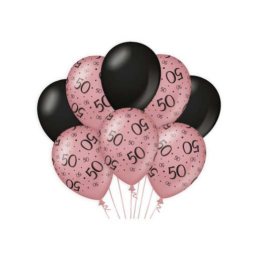 Ballonnen 50 Jaar Roze/Zwart (8st)