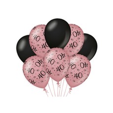 Ballonnen 40 Jaar Roze/Zwart (8st)