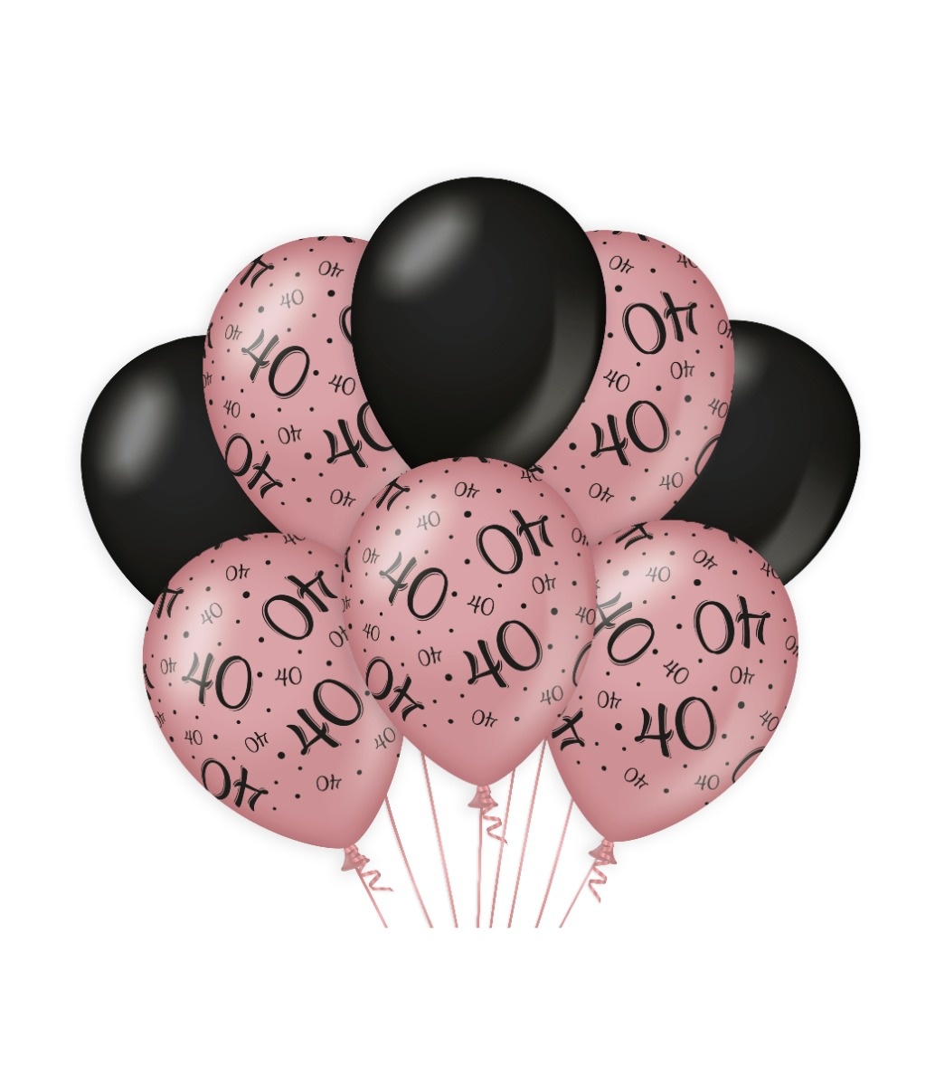 Ballonnen 40 Jaar Roze/Zwart (8st) afbeelding