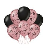 Ballonnen 30 Jaar Roze/Zwart (8st)