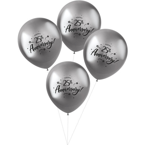 Ballonnen Metallic Zilver '25th Anniversary' (4 st)