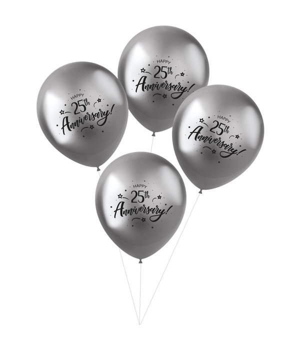 Ballonnen Metallic Zilver '25th Anniversary' (4 st)