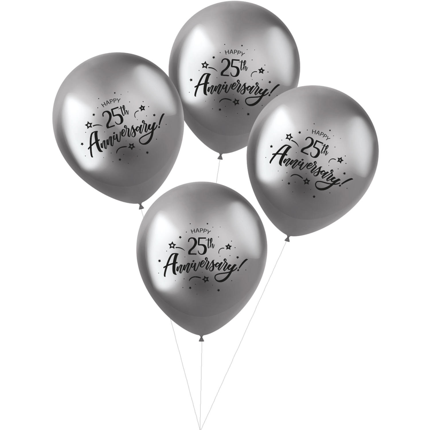 Ballonnen Metallic Zilver &apos;25th Anniversary&apos; (4 st)