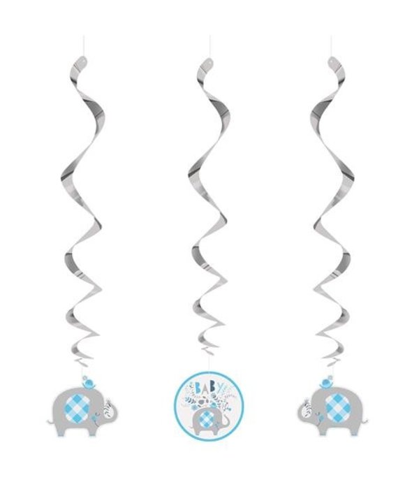 Hangdecoratie Swirl Olifant Blauw Geboorte (3st)