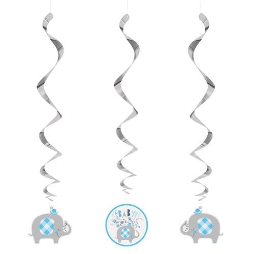 Hangdecoratie Swirl Olifant Blauw Geboorte (3st) afbeelding