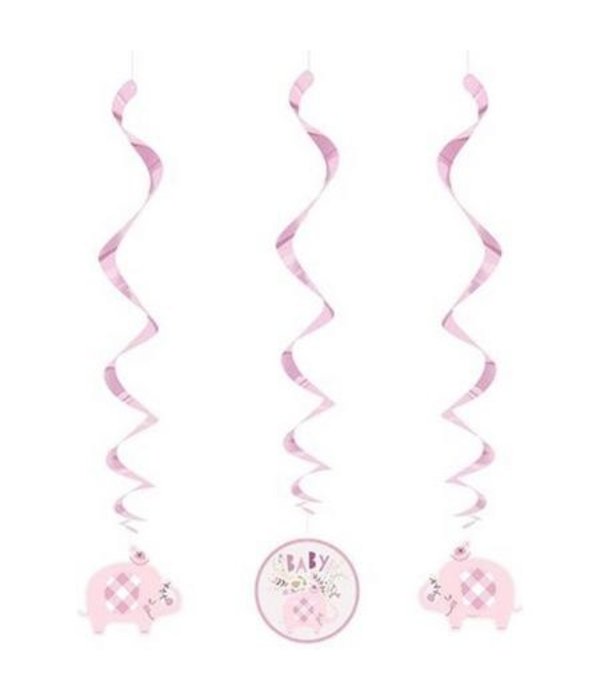 Swirls Hangdecoratie Olifant Roze Geboorte Meisje (3st)