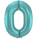 Folieballon Pastel Aqua Metallic Mat Cijfer 0 - 86 cm