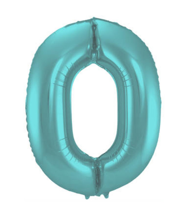 Folieballon Pastel Aqua Metallic Mat Cijfer 0 - 86 cm