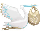Folieballon Ooievaar 'It's a Boy' Jumbo (157cm)
