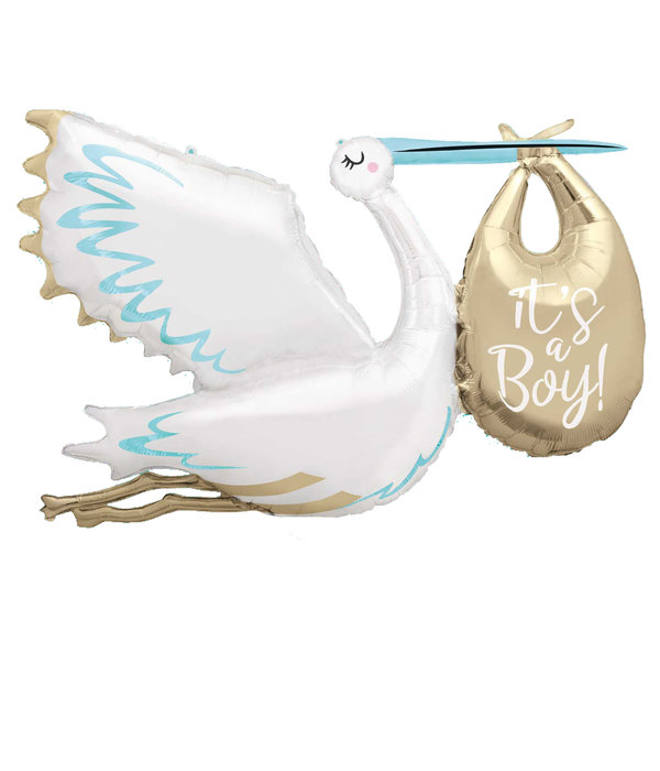 Folieballon Ooievaar 'It's a Boy' Jumbo (157cm)