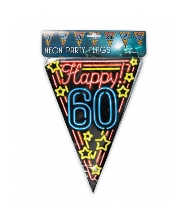 Party Vlaggenlijn Neon 60 Jaar  - 10 Meter