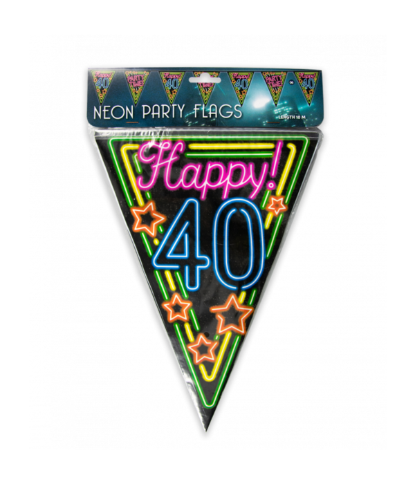 Party Vlaggenlijn Neon 40 Jaar - 10 Meter