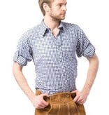 Trachten Blouse Blauw/wit Slimfit