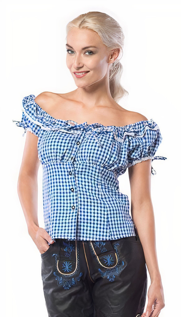 Oktoberfest blouse dames Liesl Blauw-Wit