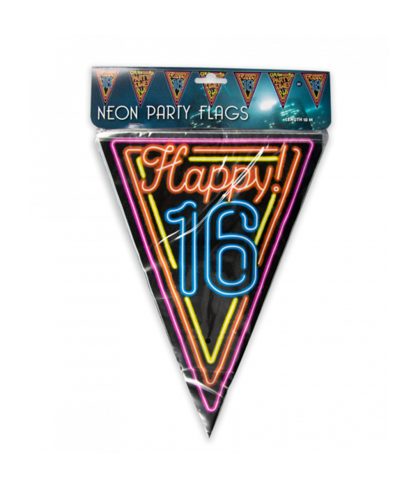Happy 16 Jaar Neon Vlaggenlijn - 10 Meter