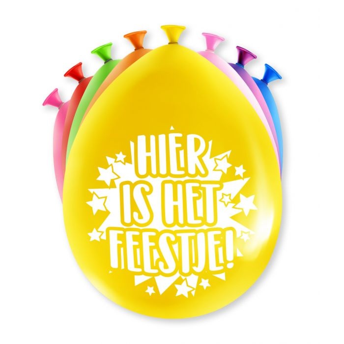 Ballonnen 'Hier is het feestje' (8st)