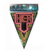 Party Vlaggenlijn Neon Hier is het feestje - 10m