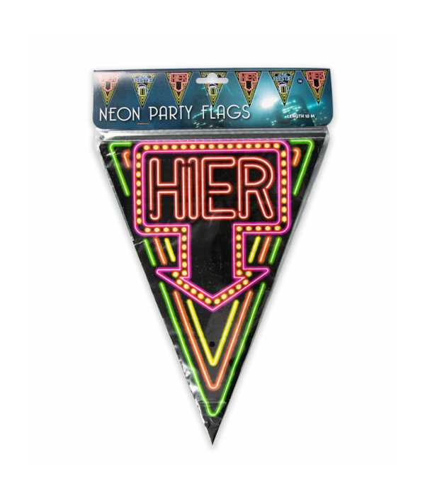 Party Vlaggenlijn Neon Hier is het feestje - 10m