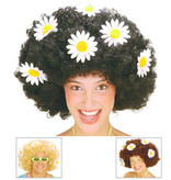 Krulpruik Daisy zwart oversized met bloemen