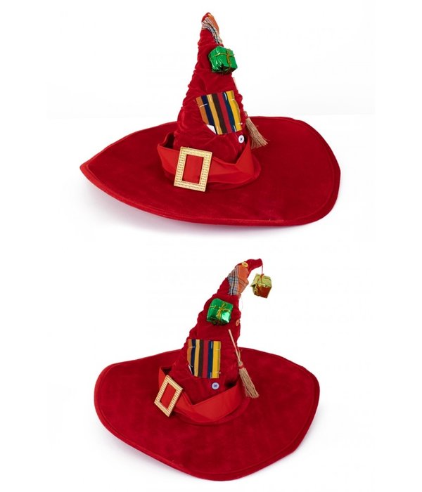 Heksenhoed luxe rood met decoratie