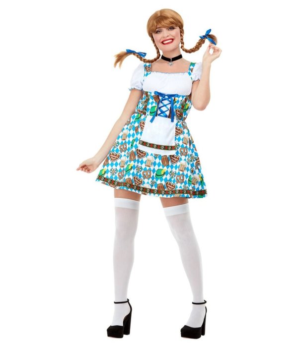 Oktoberfest Jurk Blauw Bierpullen Pretzel