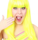 Pruik Trendy Valley lang fluorgeel