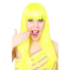 Pruik Trendy Valley lang fluorgeel
