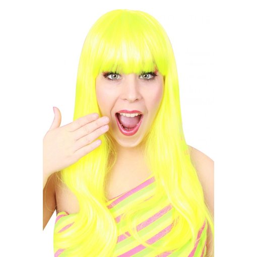 Pruik Trendy Valley lang fluorgeel