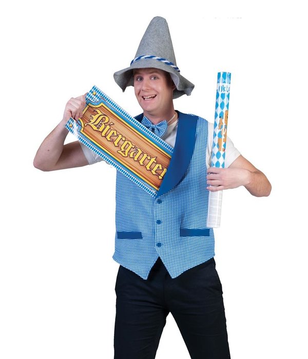 Oktoberfest Gilet Blauw/Wit geblokt