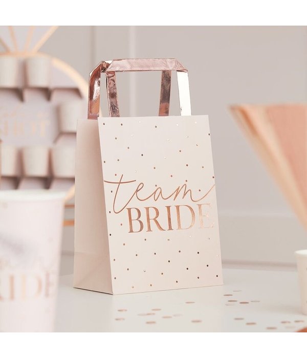 Team Bride Party Tasjes Rose Goud stippen (5st)