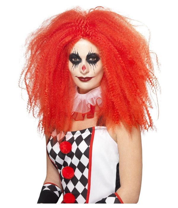 Clown Pruik Lang Horror Rood