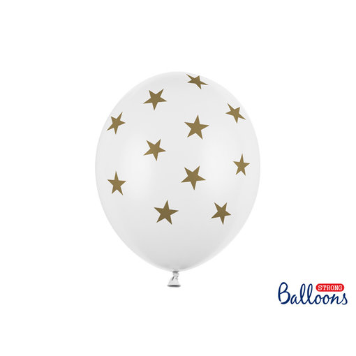6 Witte Ballonnen Met Sterren Print Goud