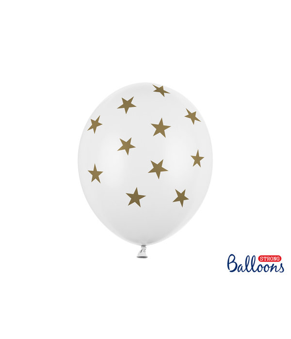 6 Witte Ballonnen Met Sterren Print Goud