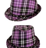 Hoed kojak schotse ruit paars