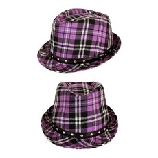 Hoed kojak schotse ruit paars