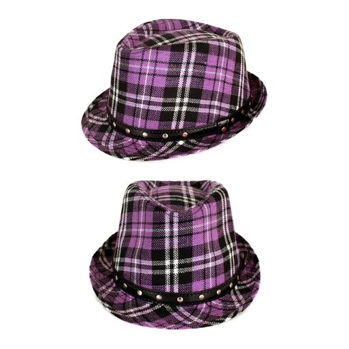 Hoed kojak schotse ruit paars