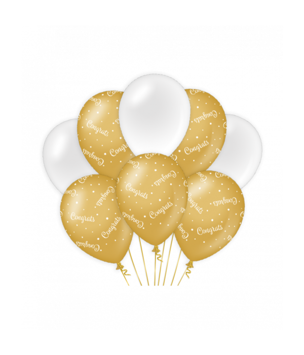Ballonnen Congrats Goud/Wit (8st)