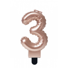 Folie Ballon Kaarsje Cijfer '3' Rose Goud
