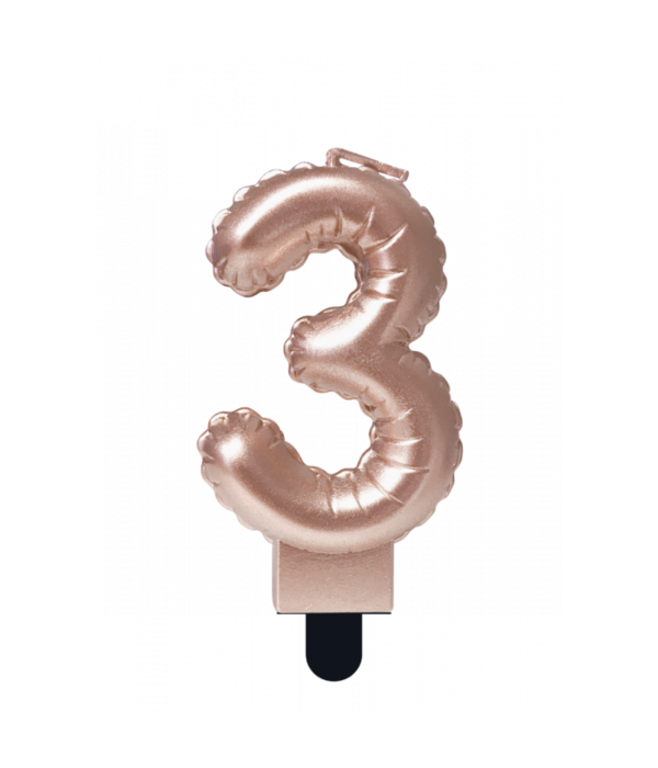 Folie Ballon Kaarsje Cijfer '3' Rose Goud