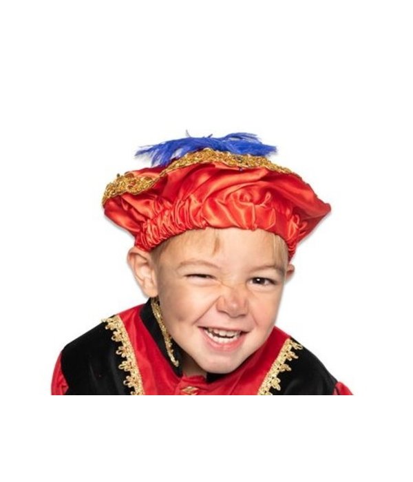 Pietbaret satijn rood met veer