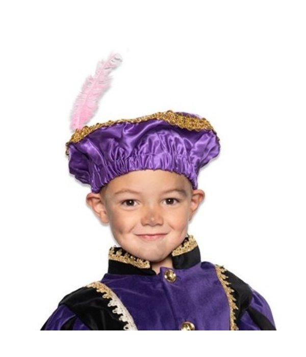 Pietbaret satijn paars met veer