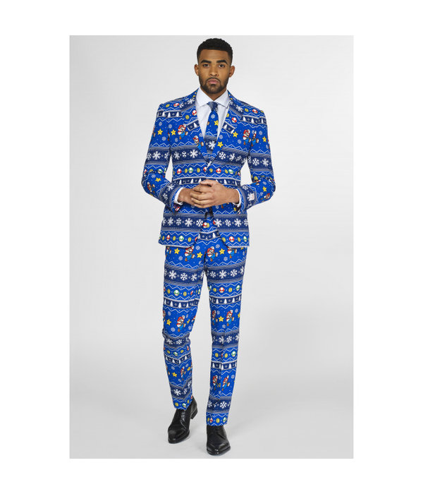 Oppostuits Maatpak Heren Kerst Super Mario Blauw