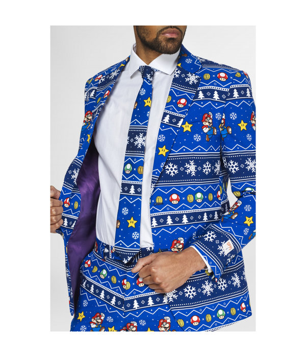 Oppostuits Maatpak Heren Kerst Super Mario Blauw
