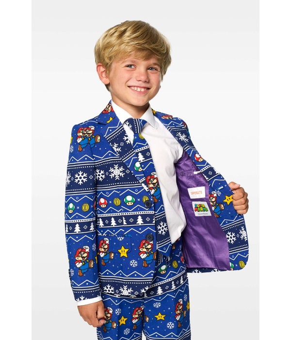 Opposuits Maatpak Jongens Kerst Super Mario Blauw