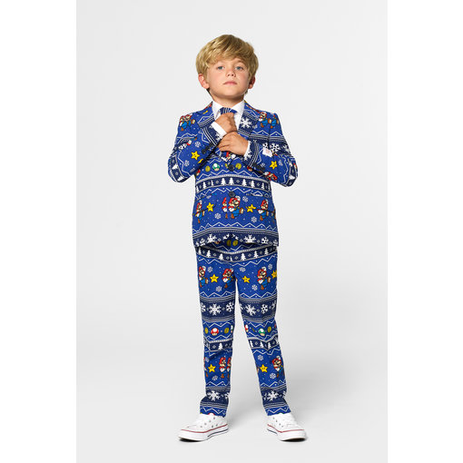 Opposuits Maatpak Jongens Kerst Super Mario Blauw