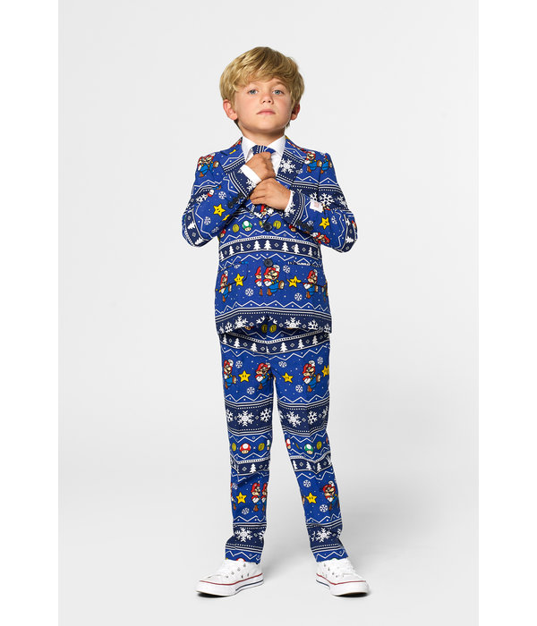 Opposuits Maatpak Jongens Kerst Super Mario Blauw