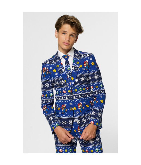 Opposuits Maatpak Tiener Jongens Kerst Super Mario Blauw