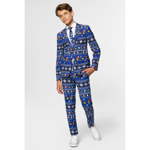 Opposuits Maatpak Tiener Jongens Kerst Super Mario Blauw