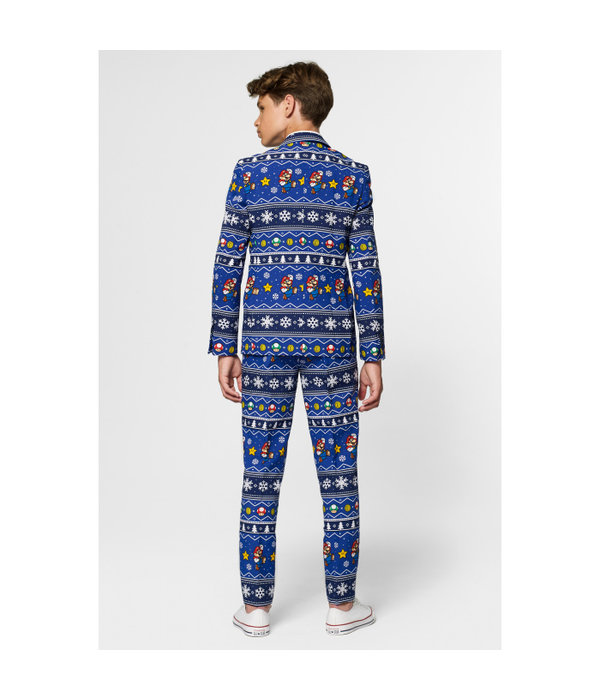 Opposuits Maatpak Tiener Jongens Kerst Super Mario Blauw